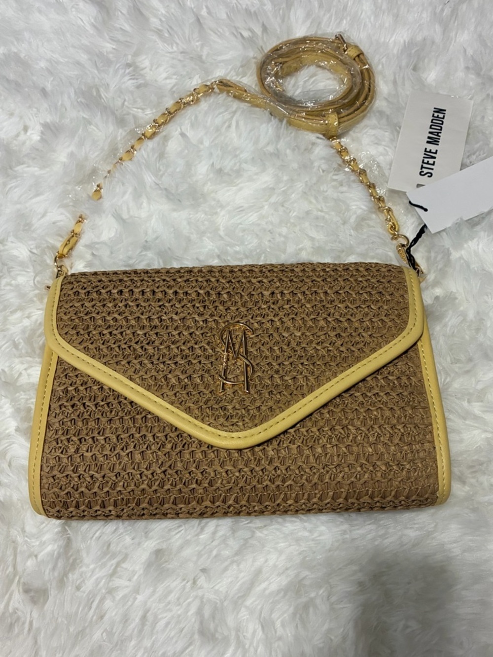 Steve Madden Natural Woven Buttermilk Crossbody Bag